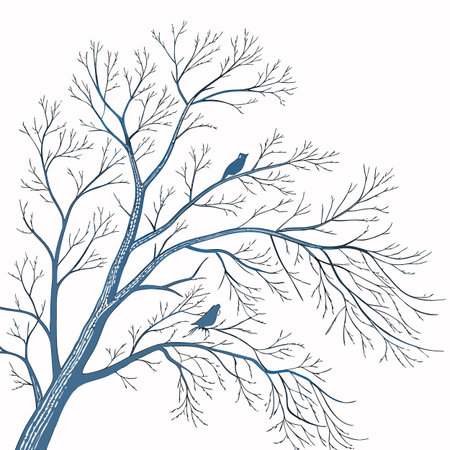 Vector illustration of a tree with birds on a white background. Hand drawingのイラスト素材