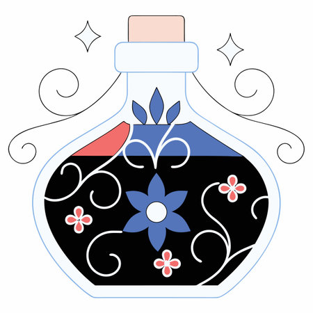 Magic potion in a bottle with a floral pattern. Vector illustration.のイラスト素材