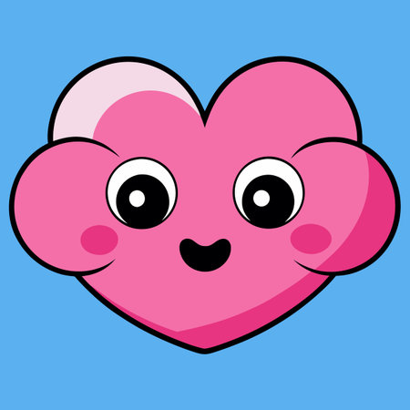 Cute pink heart cartoon character with eyes and mouth isolated on blue backgroundのイラスト素材