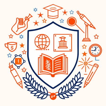 Vector illustration of science and education symbols and elements in line art style.のイラスト素材