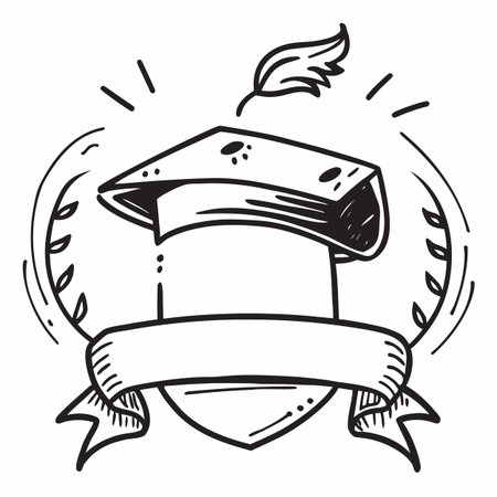 Graduation cap icon in doodle style isolated on white backgroundのイラスト素材
