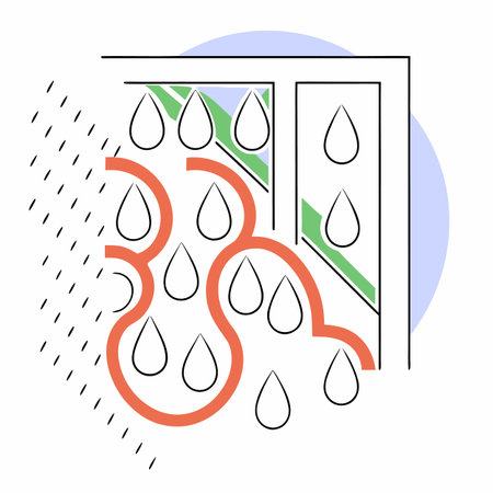 Vector illustration of a set of raindrops falling from the window.のイラスト素材