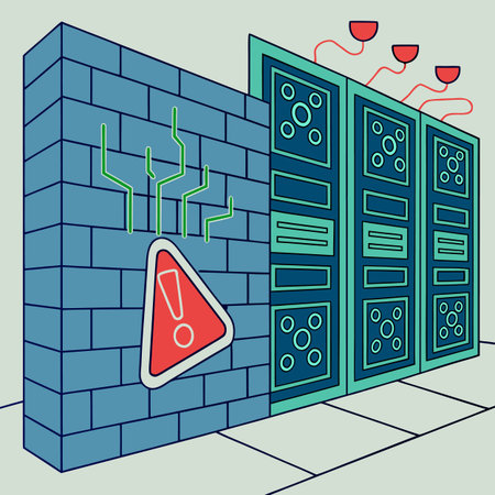 Illustration of a digital wall made of blocks representing a firewall and robust cybersecurity...