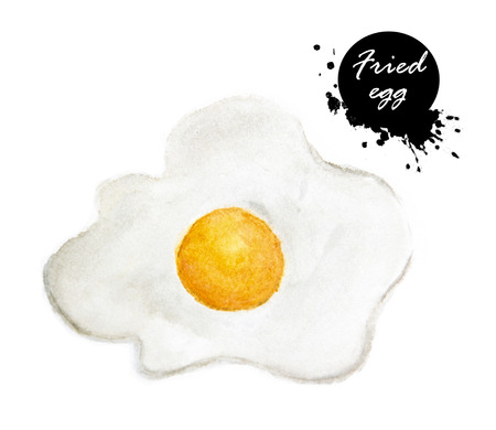Delicious fried egg on a white background. Watercolor illustration made by hand. Isolated.の写真素材