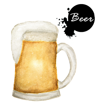 Glass of beer- hand drawn in watercolor. Alcohol drinksの写真素材