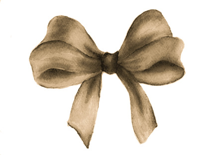 Brown gift bow. Watercolor drawing.の写真素材