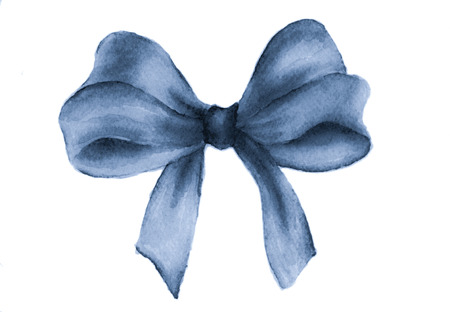 Blue gift bow. Watercolor drawing.の写真素材