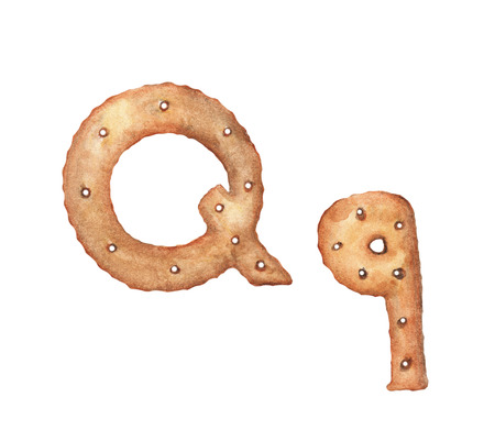 Cookie letter Q on white background. Cookie font. Food sign ABCの写真素材