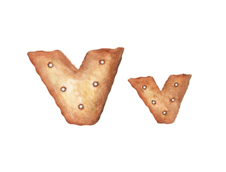 Cookie letter V on white background. Cookie font. Food sign ABCの写真素材