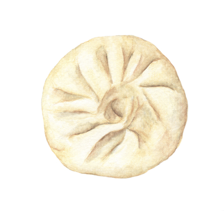 Top view of Steamed bun isolated on white background, watercolor illustration.の写真素材