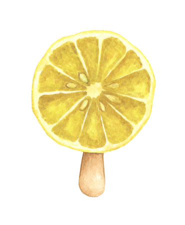Slice lemon ice cream stick isolated on white background. Watercolor illustrationの写真素材