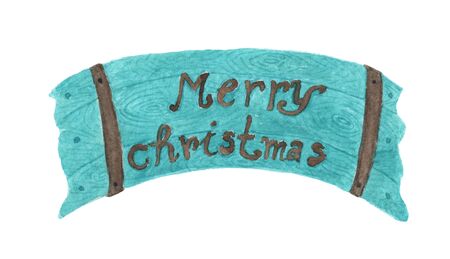 Christmas Greeting Board. Merry Christmas tag on wooden background. isolated on white background. Watercolor Christmas card for invitations, greetings, holidays and decor.の写真素材