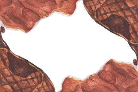 Grilled beef steaks on white background, Top view with copy space for your text. Flat lay. Watercolor illustration.の写真素材