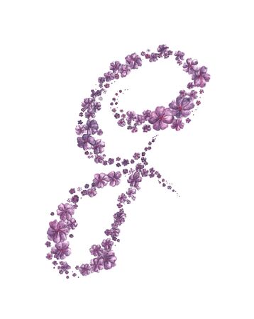 Floral Watercolor Alphabet. Letter G Made of Flowers.の写真素材