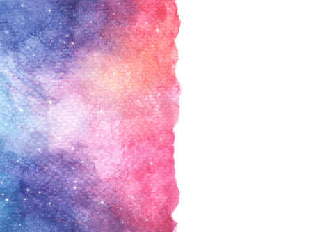 Watercolor colorful starry space galaxy nebula background. cosmic layout with space for text.の写真素材