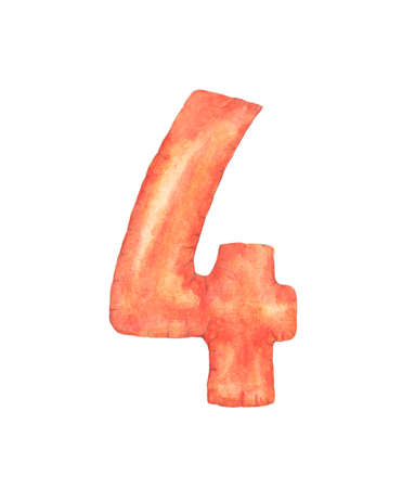 Watercolor number 4. Four isolated on white background. Hand painted illustrationの写真素材