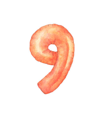Watercolor number 9. nine isolated on white background. Hand painted illustration