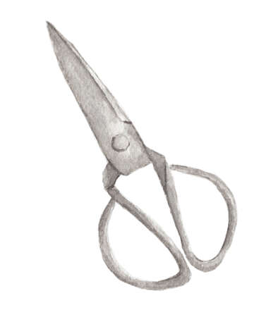 Watercolor sketch of scissors on a white background in vintage style.