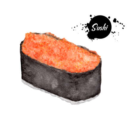 Sushi isolated on white background , with clipping path, Watercolor Japanese foodの写真素材