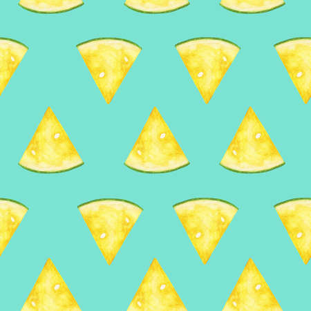 Yellow slices of watermelon. Seamless pattern. Summer background.