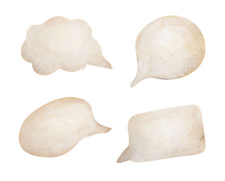 Set of brown speech bubbles. banners for text or icons, backgrounds with watercolor texture.の写真素材