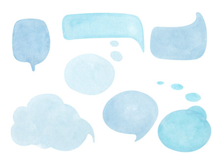 Set of watercolor hand drawn speech bubbles. Isolated on white background.の写真素材