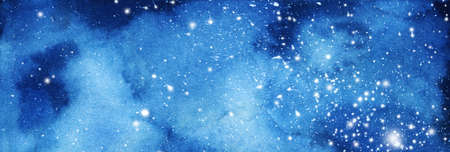 Cosmic background. Colorful watercolor galaxy or night sky with stars.