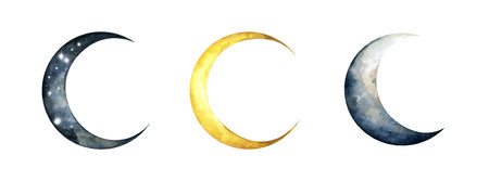 Set of The moon. Watercolor illustration.のイラスト素材