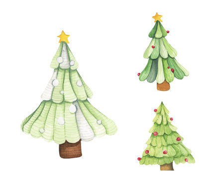 Vector illustration of Set watercolor Christmas and new year trees, Christmas pine.のイラスト素材