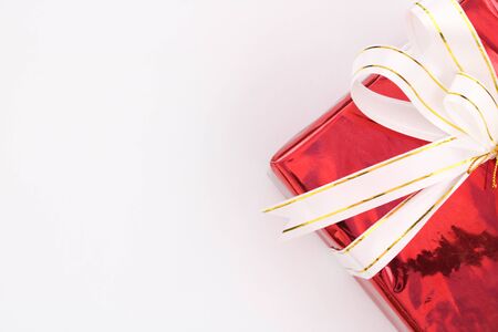 Red gift box on white background For giftsの写真素材