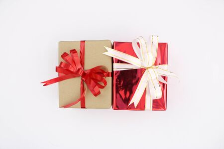 Two gift boxes on white backgroundの写真素材