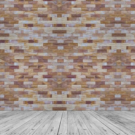 Red brick walls and wooden floors are combined into empty rooms and backgrounds.の写真素材