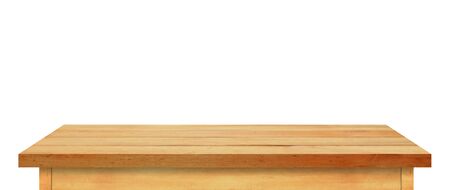 wooden table isolated on white backgroundの写真素材
