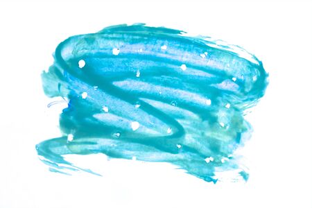 Blue watercolor on white paperの写真素材