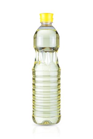 A bottle of vegetable oil isolated on a white backgroundの写真素材