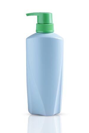 Green shampoo bottle with pump Isolated on white backgroundの写真素材