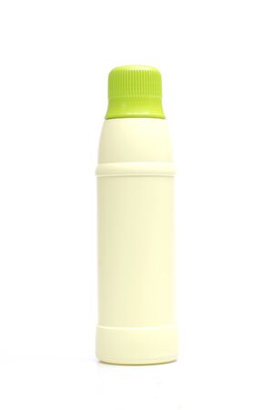A white plastic bottle isolated on a white backgroundの写真素材