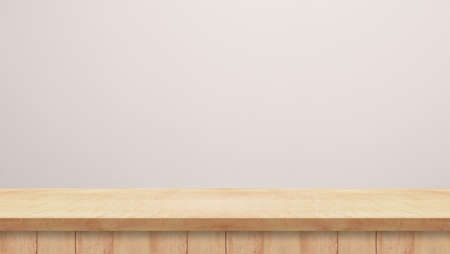 Brown wooden floor and cement wall horizontal decoration. Wooden table. Room background. Abstract wallpaper background backdrop. Design.の写真素材