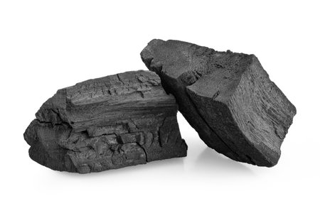 Black charcoal isolated on white backgroundの写真素材