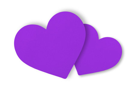 Purple paper cut heart shape isolated on white background, Valentine's Day celebration.の写真素材