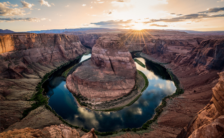 Horseshoe Bend at sunset in Page Arizonaの写真素材