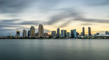 Sunrise San Diego skyline from Coronado Islandの写真素材