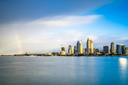 Sunrise San Diego skyline from Coronado Islandの写真素材