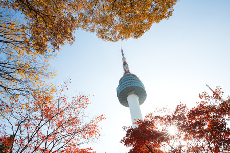 N Seoul Tower in autumn, South Koreaのeditorial素材