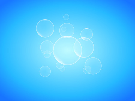 Transparent soap bubbles on blue background photo realistic vectorのイラスト素材