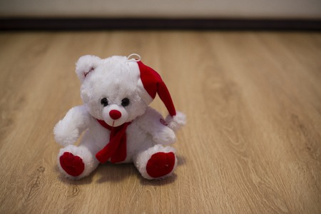 white teddy bear in A red hat
