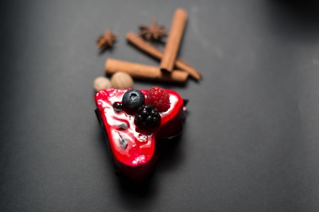 Cake cinnamon, star anise Cake in the shape of heart