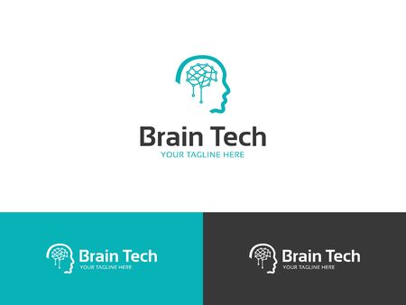 Connected Dot Line Brain Logo Template, Idea Logo, Tech logo. Brainstorm power thinking brain Logotype icon Logo.のイラスト素材