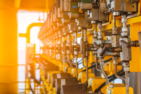 Valves manual in the process,Production process used manual valve to control the system,Valve manual dirty or old,Equipment in production process.の写真素材