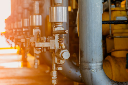 Valves manual in the process,Production process used manual valve to control the system,Valve manual dirty or old,Equipment in production process.の写真素材